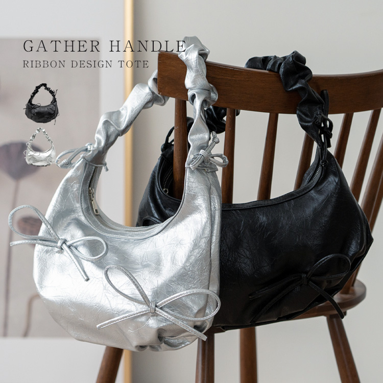 ＜卸＞【nsb-30218p】【PU】【リボン】ギャザーデザイン ワンハンドル HOBO Y2K
