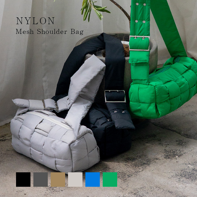 ＜卸＞【メッシュ】NYLON  ショルダー ななめがけ 横長 編みバッグ【nsb-30380z】