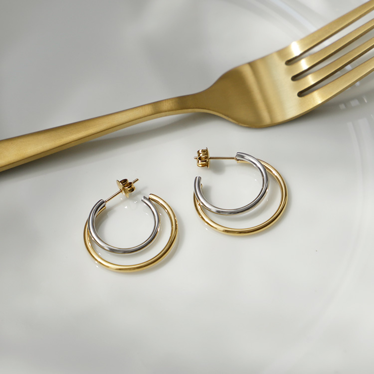 ＜卸＞【ダブルフープ】ピアス レディース 小さめ ゴールド シルバー バイカラー【nsa-30317z】