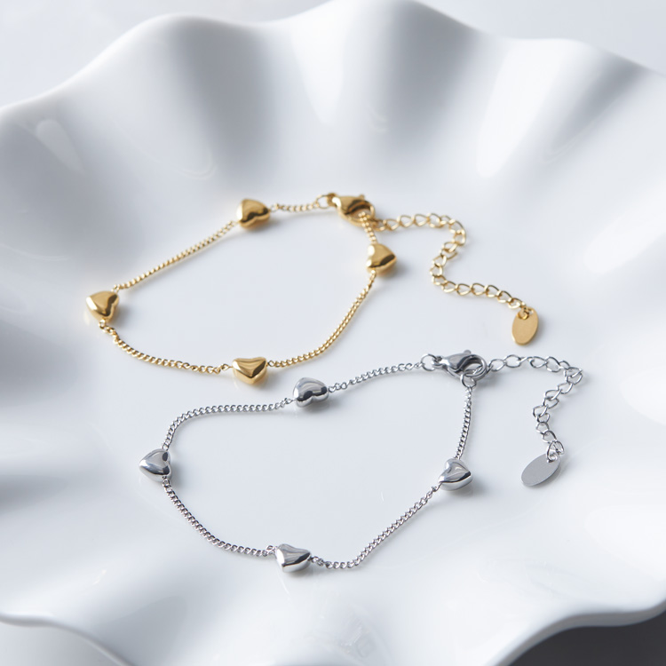 ＜卸＞【ブレスレット】ハート ゴールド シルバー 18k チェーン 華奢【nsa-b30134】
