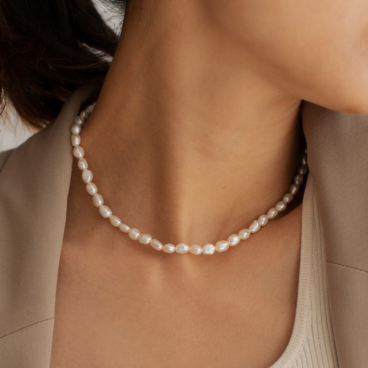 ＜卸＞パールネックレス ゴールド 金属アレルギー対応 淡水パール 細目 細め 短め【nsa-n30041】