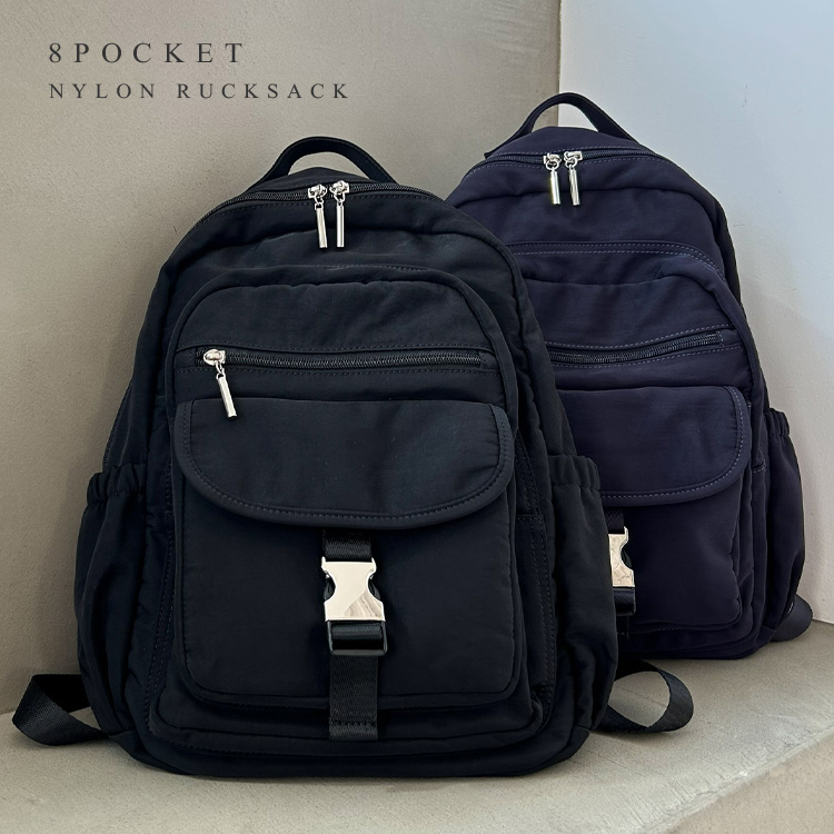 ＜卸＞【ミニリュック】撥水ナイロン シルバーバックル 8ポケット【nsb-30359z】