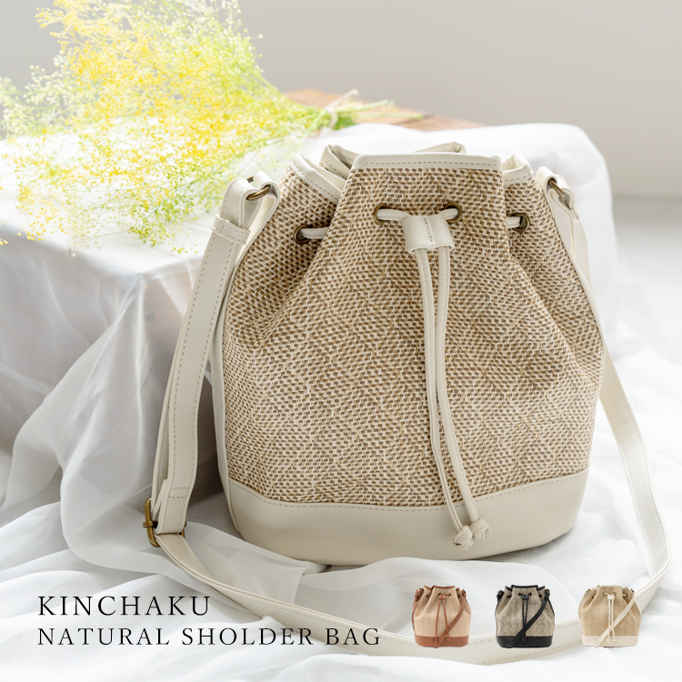 ＜卸＞【inb-10061z】【ポリプロピレン/PU】巾着バッグ　パイピング　ショルダー　2way