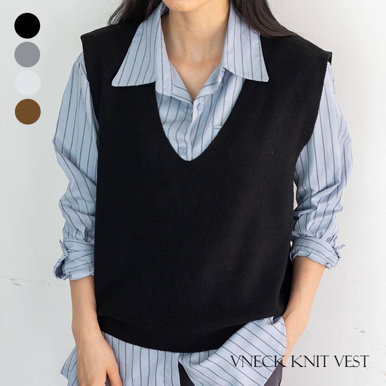 ＜卸＞ニットベスト Vネック ハイゲージ シンプル【vkkc-0563】